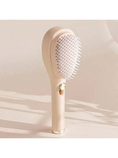 Self-cleaning hair brush, beige