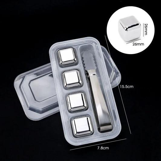 Stainless steel ice cubes, 4 pcs set with tongs