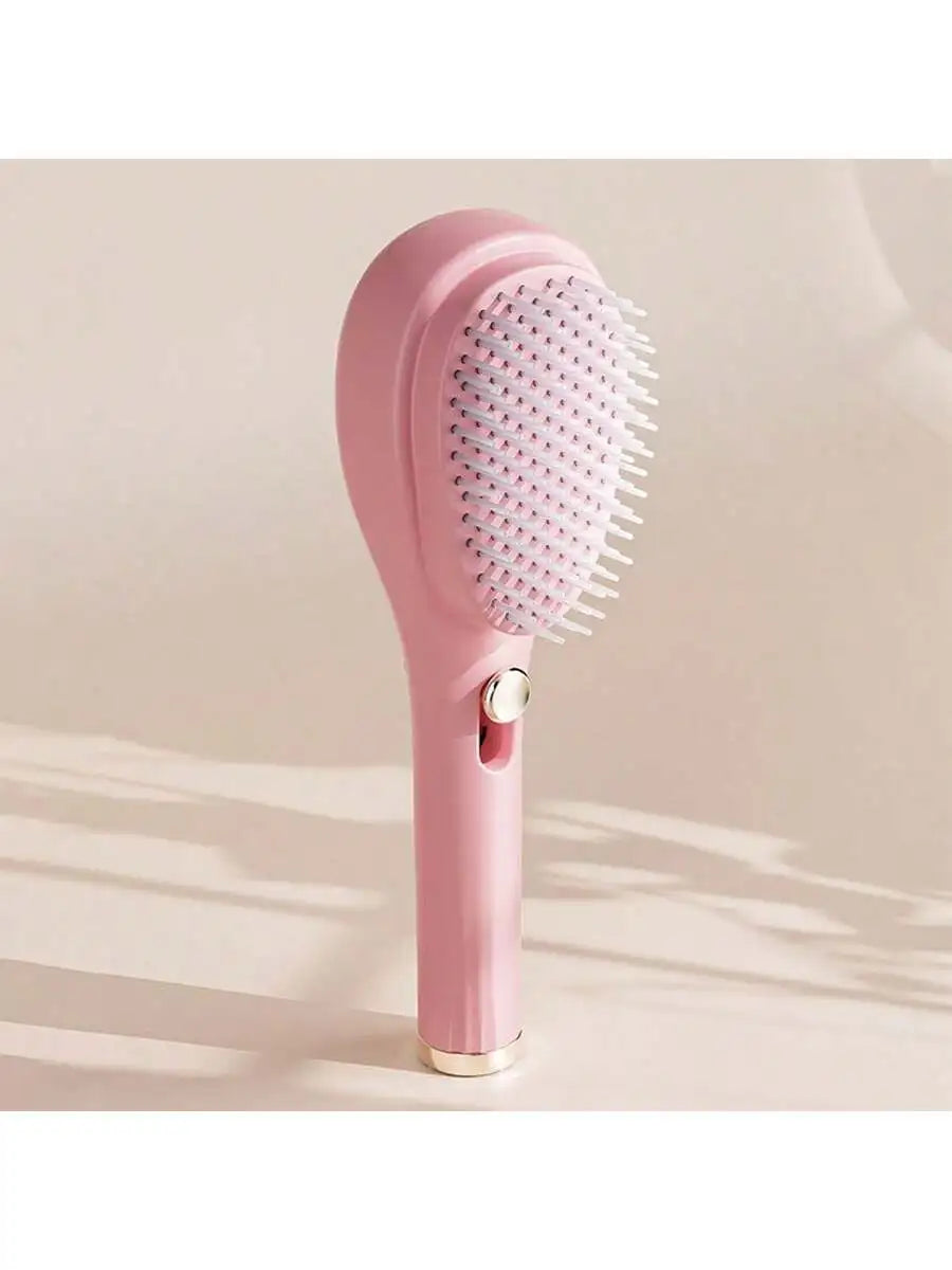 Self-cleaning hair brush, pink